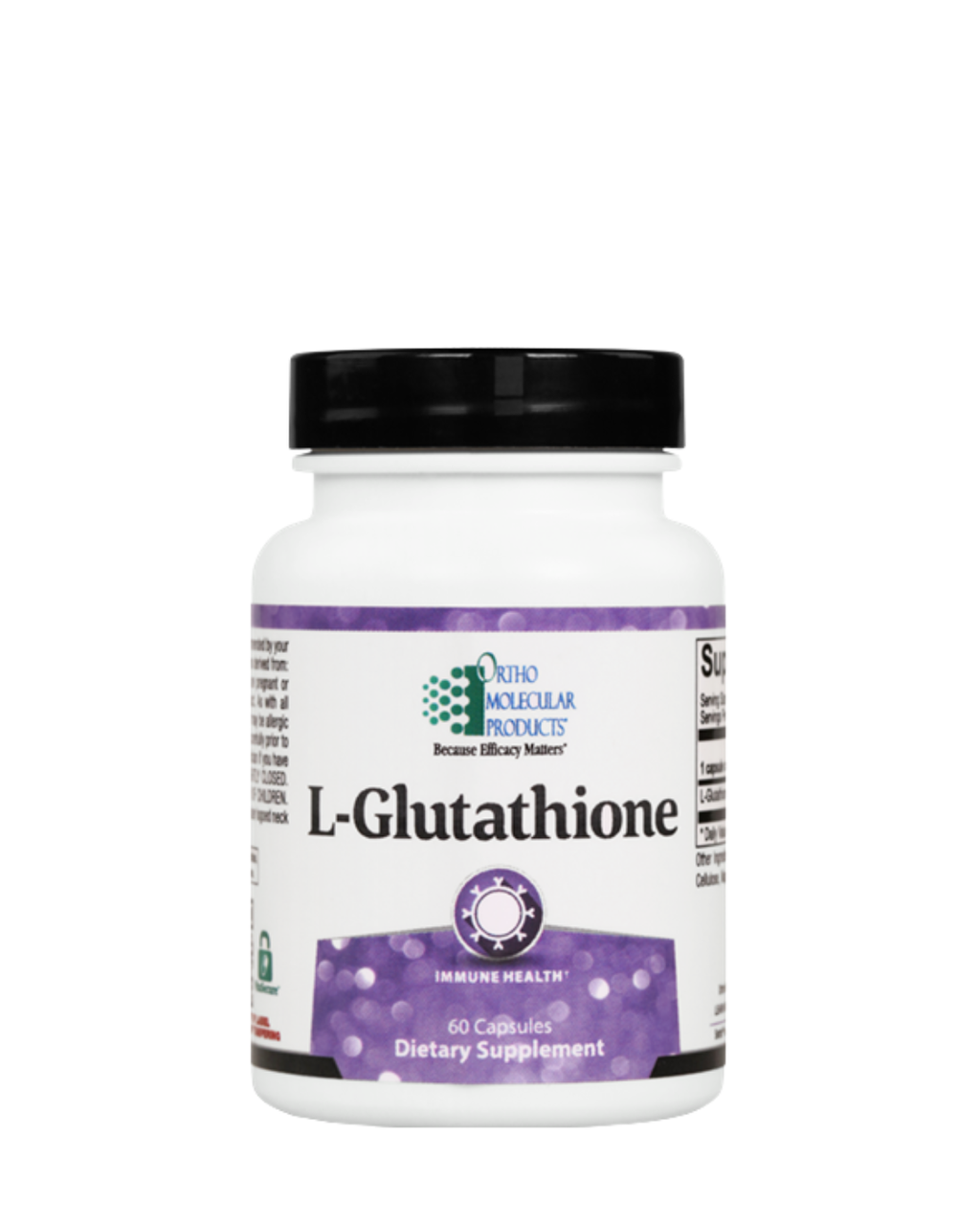 White Supplement Bottle of Ortho Molecular L Glutathione 60 ct, Youth Skin RX Medspa, Tulsa, Oklahoma
