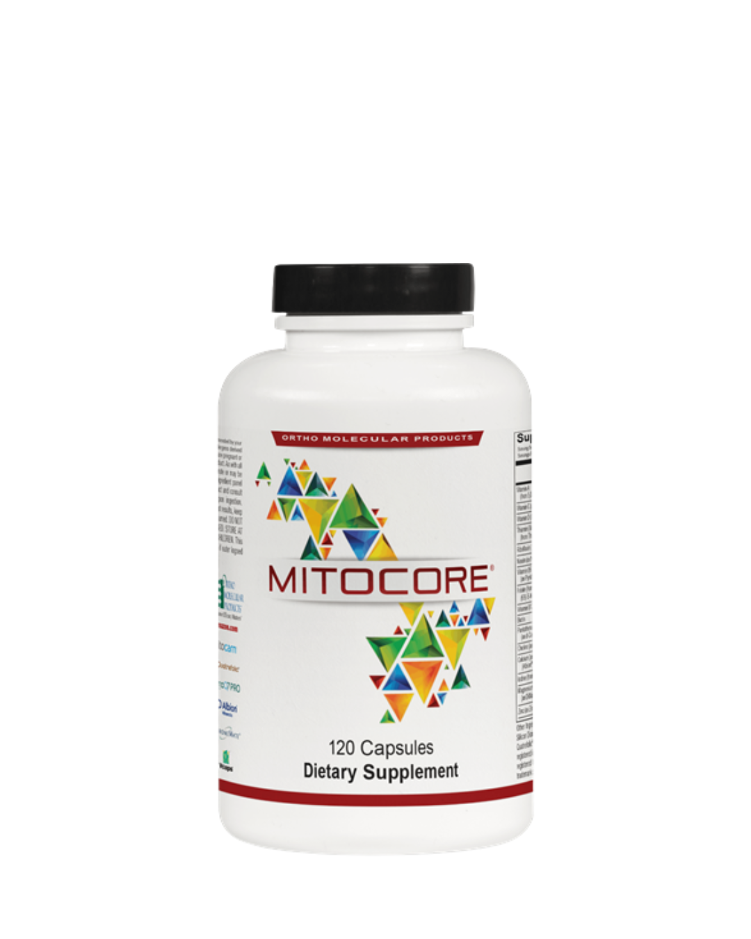 White Supplement Bottle of Ortho Molecular MitoCore 120 ct, Youth Skin RX Medspa, Tulsa, Oklahoma