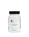 A white bottle of Ortho Molecular Cosmedix Skin, Hair and Nails supplement with a black cap, shown on a plain white background.