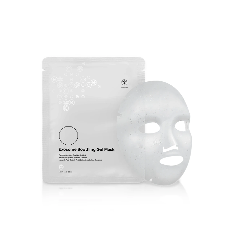 Exosome Soothing Gel Mask sachet and unfolded sheet mask